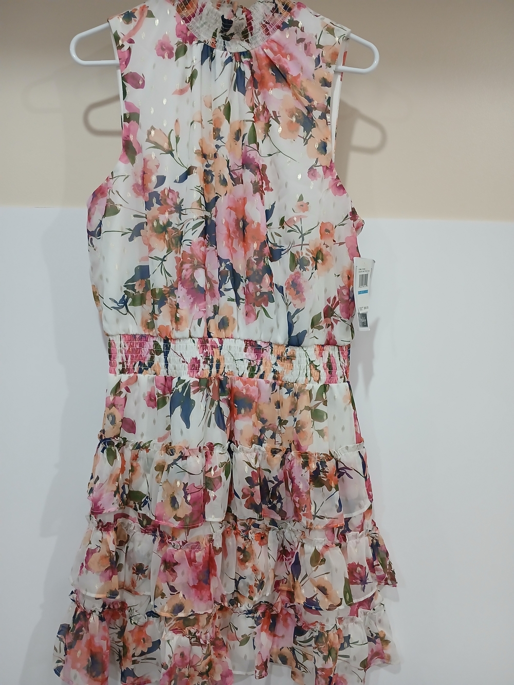 Everlily Pink Floral Dress with Green Accents